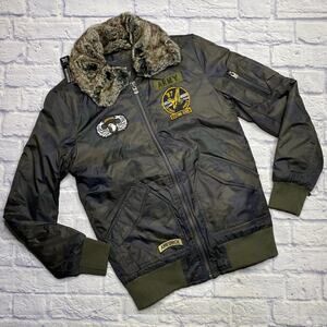NEW Xray Jeans Army Camo Bomber Jacket with Fur Collar